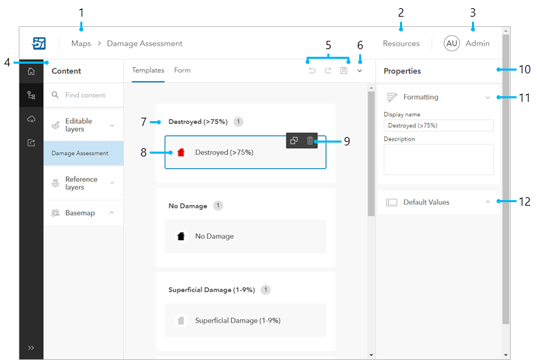 Content page showing feature templates Content page showing feature templates
