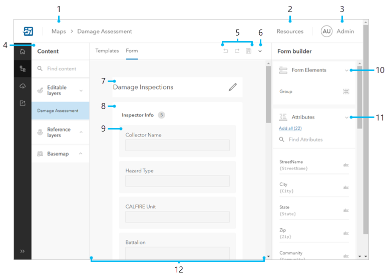 Content page showing the form builder Content page showing the form builder