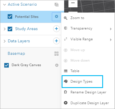 Design Types menu option Design Types menu option